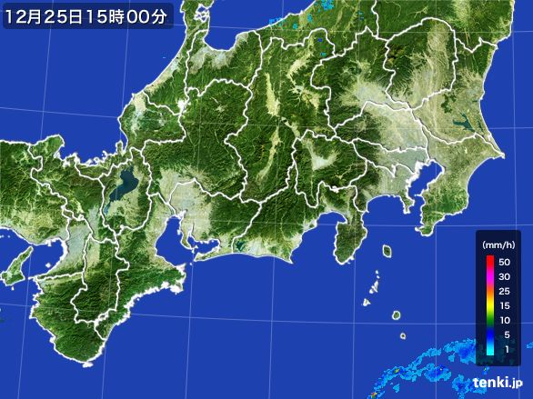 東海地方の雨雲レーダー(2016年12月25日)