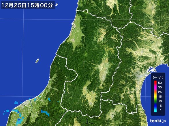 山形県の雨雲レーダー(2016年12月25日)