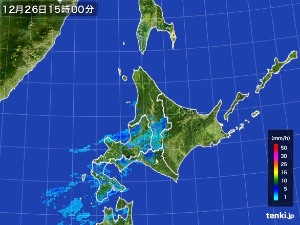 北海道地方の雨雲レーダー(2016年12月26日)