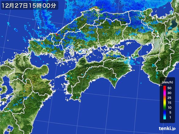 四国地方の雨雲レーダー(2016年12月27日)