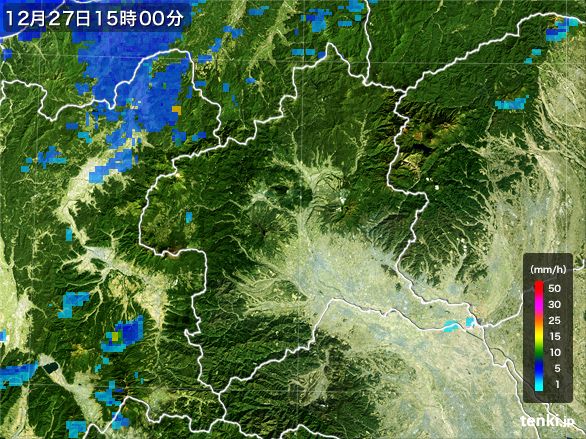 群馬県の雨雲レーダー(2016年12月27日)