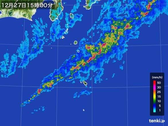 伊豆諸島(東京都)の雨雲レーダー(2016年12月27日)