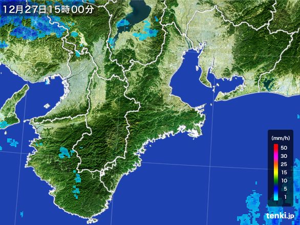 三重県の雨雲レーダー(2016年12月27日)