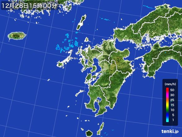 九州地方の雨雲レーダー(2016年12月28日)