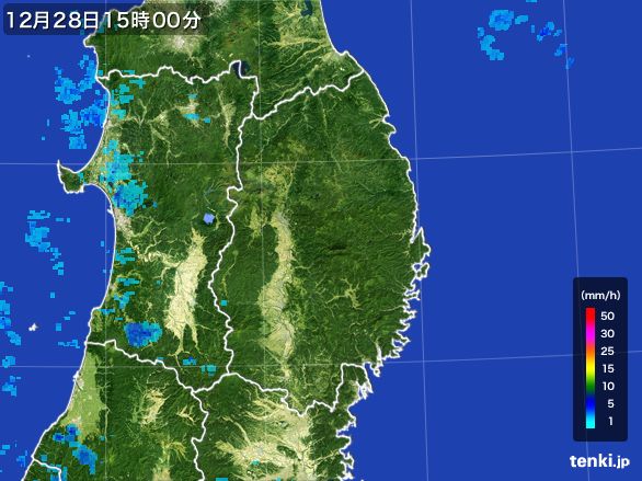 岩手県の雨雲レーダー(2016年12月28日)