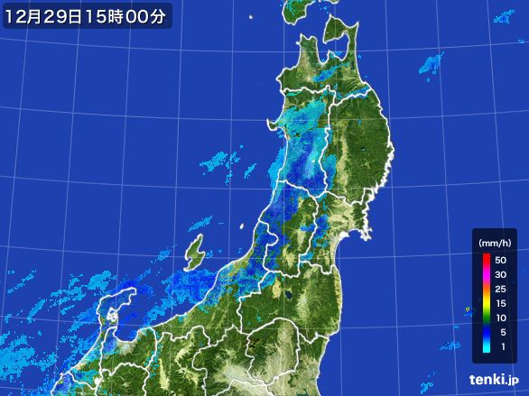 東北地方の雨雲レーダー(2016年12月29日)
