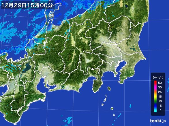 関東・甲信地方の雨雲レーダー(2016年12月29日)