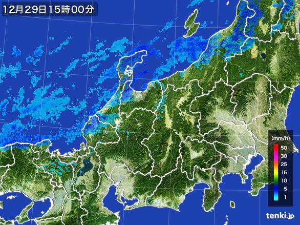 北陸地方の雨雲レーダー(2016年12月29日)