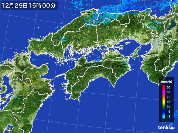 四国地方の雨雲レーダー(2016年12月29日)