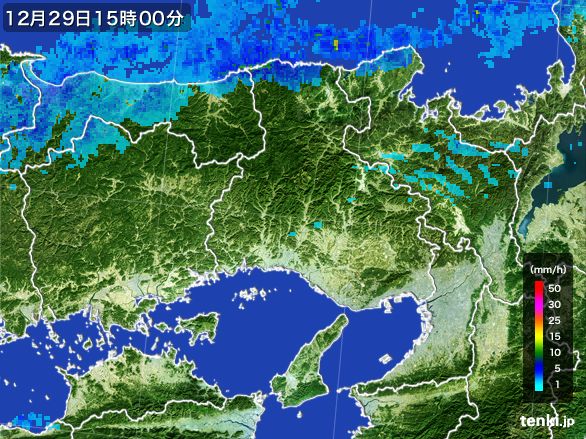 兵庫県の雨雲レーダー(2016年12月29日)