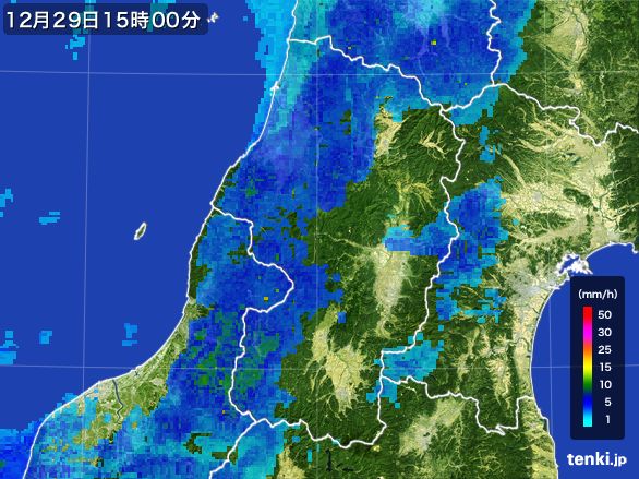 山形県の雨雲レーダー(2016年12月29日)
