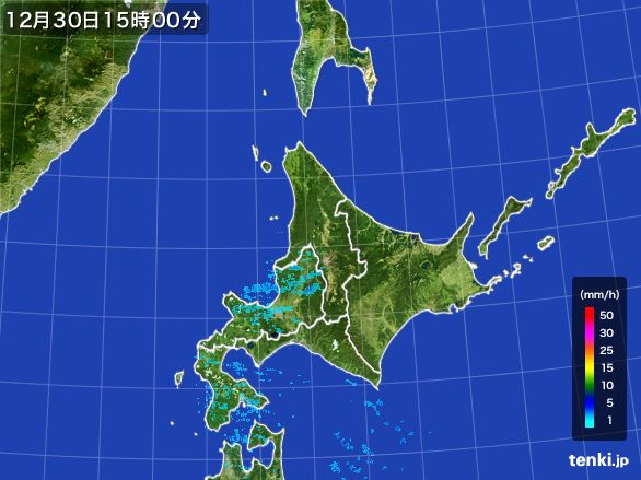 北海道地方の雨雲レーダー(2016年12月30日)