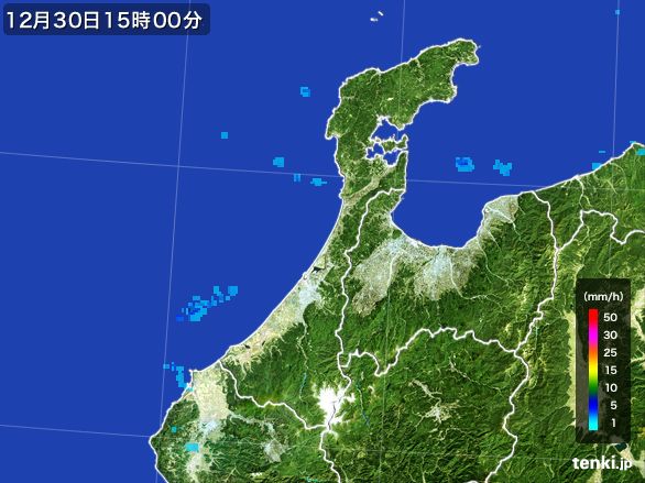 石川県の雨雲レーダー(2016年12月30日)