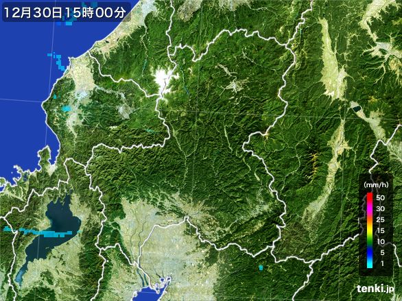 岐阜県の雨雲レーダー(2016年12月30日)