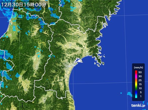 宮城県の雨雲レーダー(2016年12月30日)