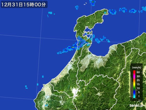 石川県の雨雲レーダー(2016年12月31日)