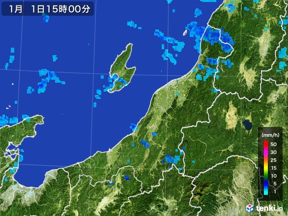 新潟県の雨雲レーダー(2017年01月01日)