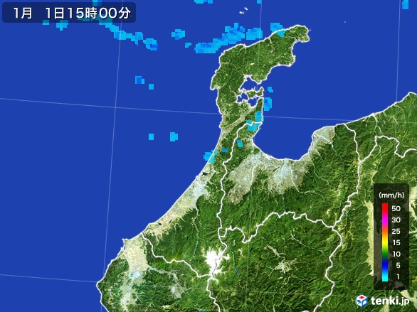 石川県の雨雲レーダー(2017年01月01日)