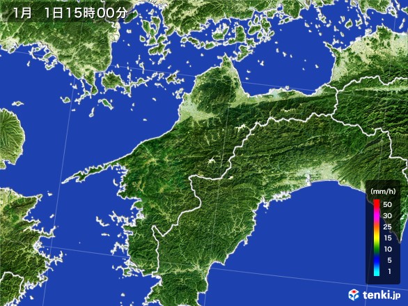 愛媛県の雨雲レーダー(2017年01月01日)