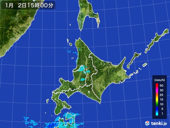北海道地方の雨雲レーダー(2017年01月02日)