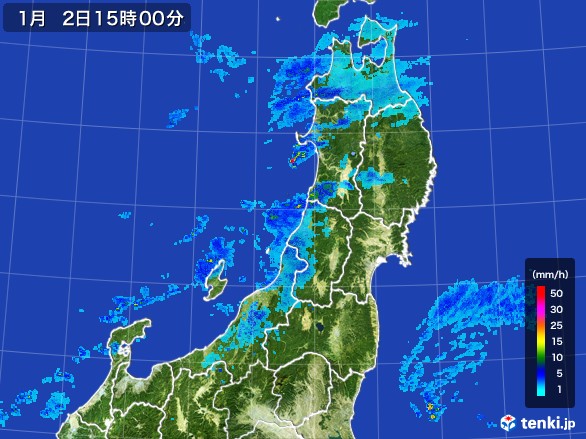 東北地方の雨雲レーダー(2017年01月02日)