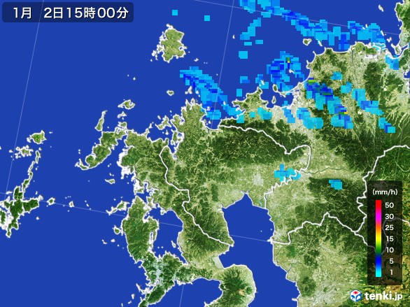 佐賀県の雨雲レーダー(2017年01月02日)