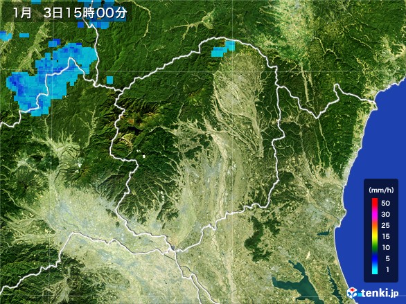 栃木県の雨雲レーダー(2017年01月03日)