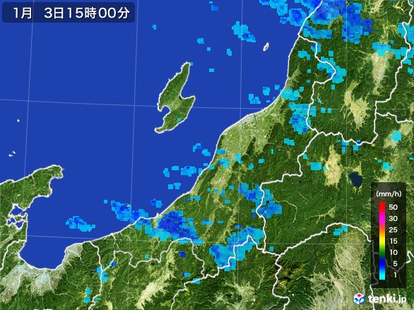 新潟県の雨雲レーダー(2017年01月03日)