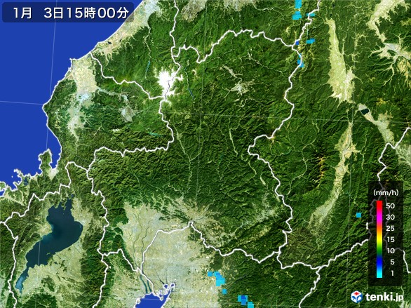 岐阜県の雨雲レーダー(2017年01月03日)