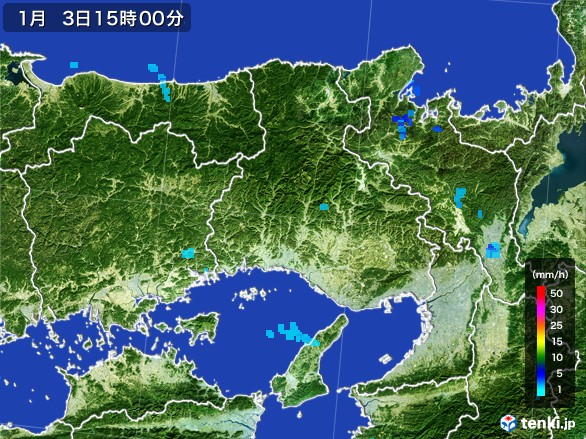 兵庫県の雨雲レーダー(2017年01月03日)