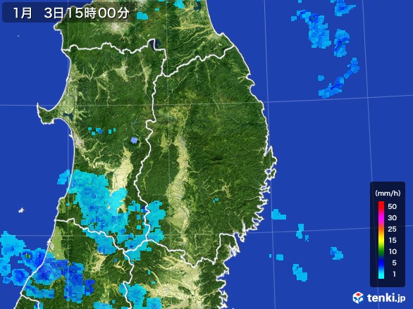 岩手県の雨雲レーダー(2017年01月03日)