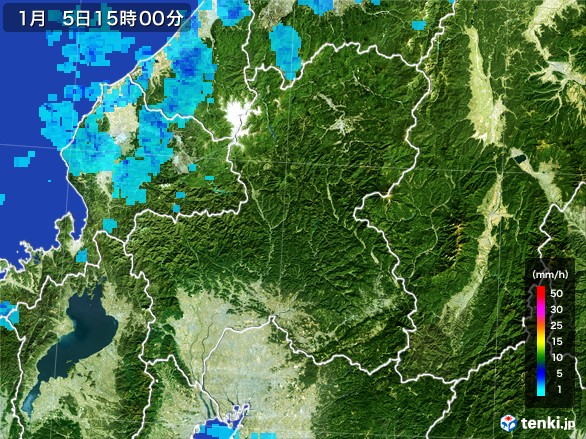 岐阜県の雨雲レーダー(2017年01月05日)