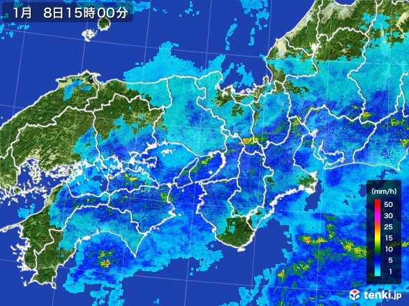 近畿地方の雨雲レーダー(2017年01月08日)