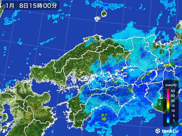 中国地方の雨雲レーダー(2017年01月08日)