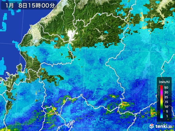 岐阜県の雨雲レーダー(2017年01月08日)
