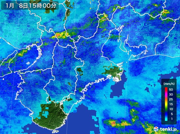 三重県の雨雲レーダー(2017年01月08日)