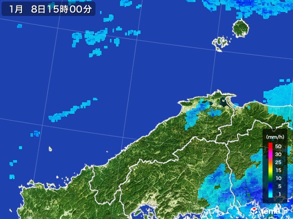 島根県の雨雲レーダー(2017年01月08日)