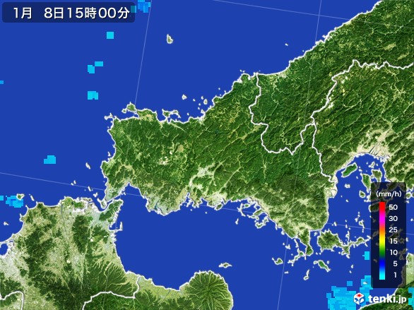 山口県の雨雲レーダー(2017年01月08日)