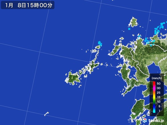 五島列島(長崎県)の雨雲レーダー(2017年01月08日)