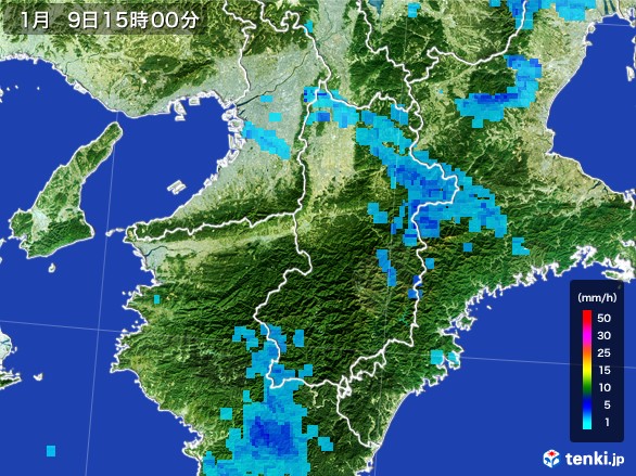 奈良県の雨雲レーダー(2017年01月09日)