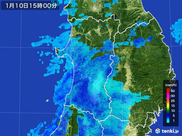 秋田県の雨雲レーダー(2017年01月10日)