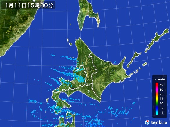北海道地方の雨雲レーダー(2017年01月11日)