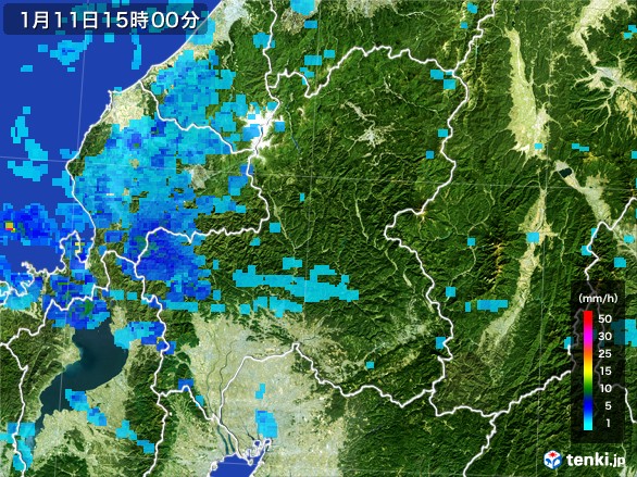 岐阜県の雨雲レーダー(2017年01月11日)