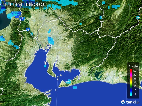 愛知県の雨雲レーダー(2017年01月11日)