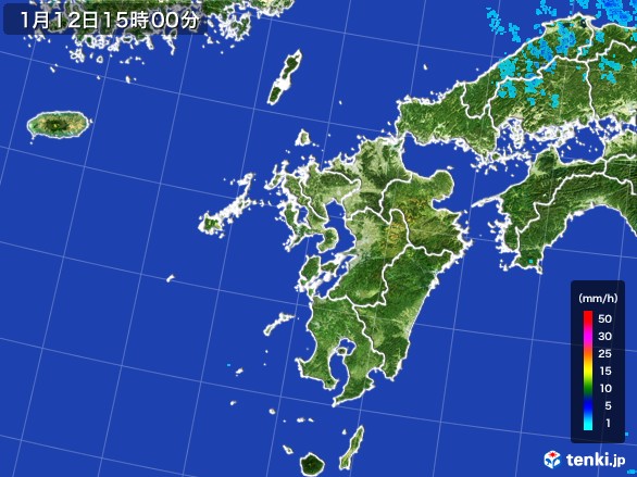 九州地方の雨雲レーダー(2017年01月12日)
