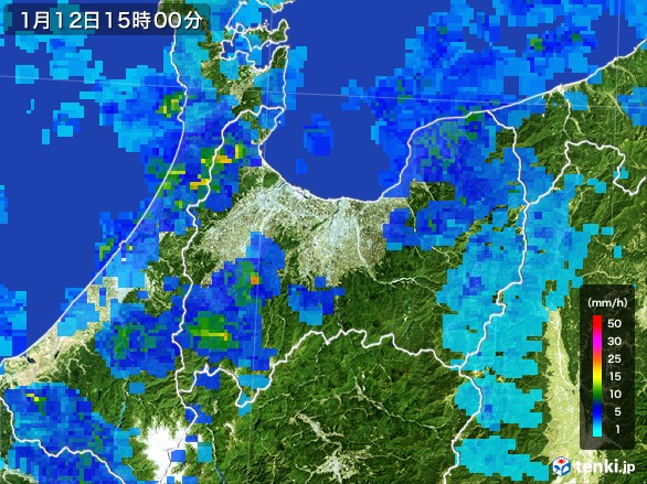 富山県の雨雲レーダー(2017年01月12日)