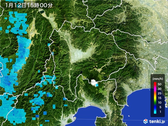 山梨県の雨雲レーダー(2017年01月12日)