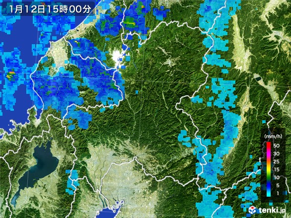 岐阜県の雨雲レーダー(2017年01月12日)