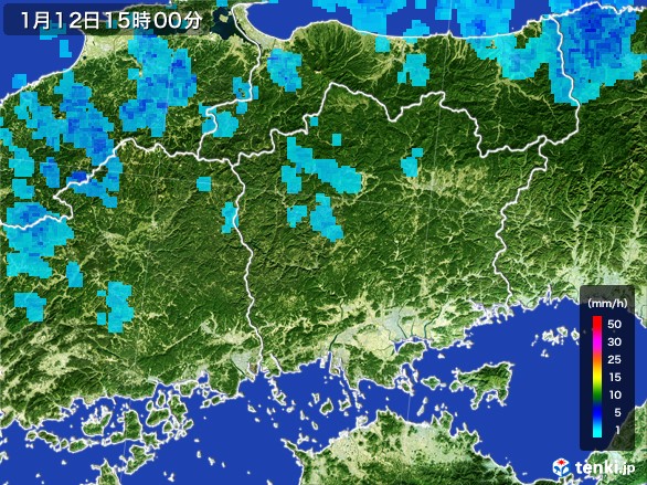 岡山県の雨雲レーダー(2017年01月12日)