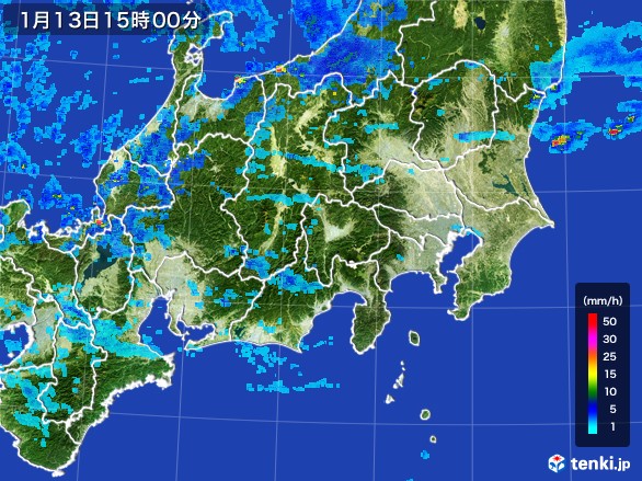 関東・甲信地方の雨雲レーダー(2017年01月13日)